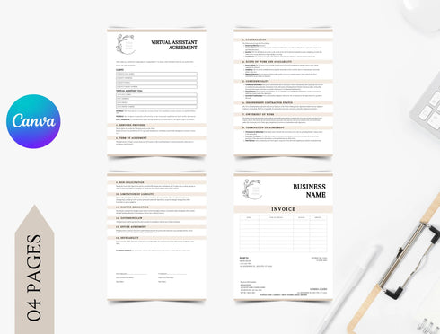 Virtual Assistant Agreement Template | Editable VA Client Services Contract PDF | Remote Business Legal Document | Printable Form