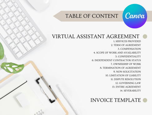 Virtual Assistant Agreement Template | Editable VA Client Services Contract PDF | Remote Business Legal Document | Printable Form