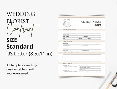 Wedding Florist Contract Template | Editable Floral Services Agreement PDF | Wedding Vendor Legal Contract | Printable Business Form
