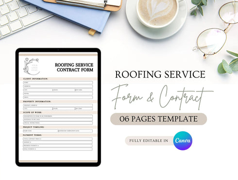 Roofing Service Contract Template | Editable Roofing Contractor Agreement PDF | Residential & Commercial Legal Document | Printable Roofing Contract