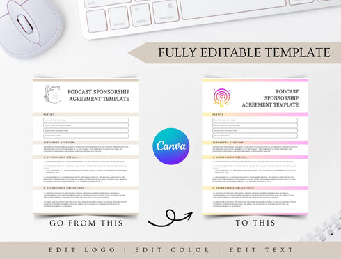 Podcast Sponsorship Agreement Template | Advertising Media Partnership Contract PDF | Editable Sponsor Legal Document | Printable Media Agreement
