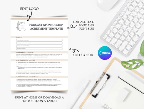 Podcast Sponsorship Agreement Template | Advertising Media Partnership Contract PDF | Editable Sponsor Legal Document | Printable Media Agreement