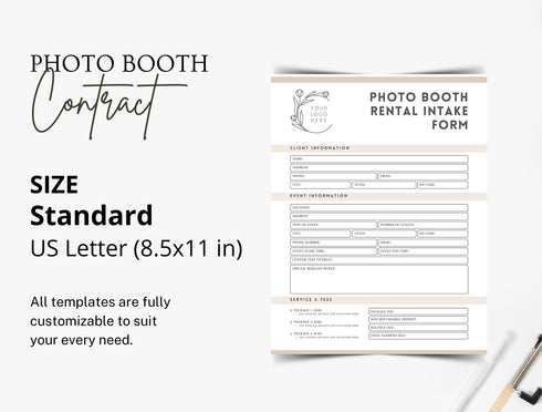 Photo Booth Contract Template | Editable Event Photo Booth Rental Agreement PDF | Legal Printable Business Form | Rental Contract