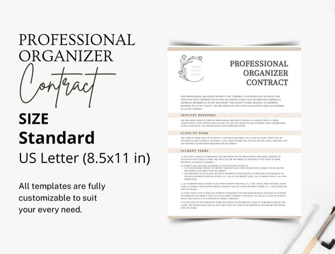 Professional Organizer Contract Template | Home Office Organization Services Agreement PDF | Editable Legal Printable Form | Organizer Contract