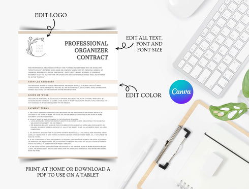 Professional Organizer Contract Template | Home Office Organization Services Agreement PDF | Editable Legal Printable Form | Organizer Contract