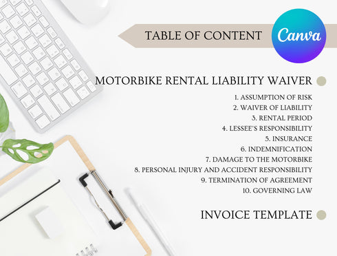 Motorbike Rental Liability Waiver Template | Motorcycle Rental Agreement PDF | Editable Legal Release Form | Printable Rental Waiver
