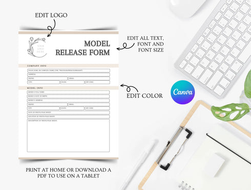 Model Release Form Template | Editable Photography Permission Agreement PDF | Legal Photo Shoot Talent Document | Printable Form