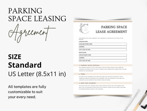 Parking Space Lease Agreement Template | Editable Parking Rental Contract PDF | Legal Printable Rental Form | Parking Lease Document