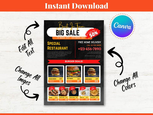 Big Sale Flyer, Editable Canva Template, Mega Discount Promotion Poster, Business Marketing Social Media Print, Digital Download