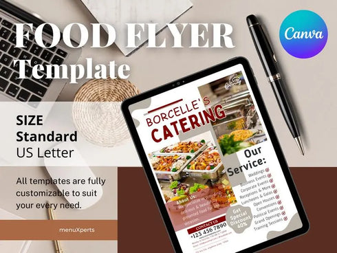 Borcelle Catering Flyer, Editable Canva Template, Food Service Promotion Poster, Restaurant Catering Business, Digital Download