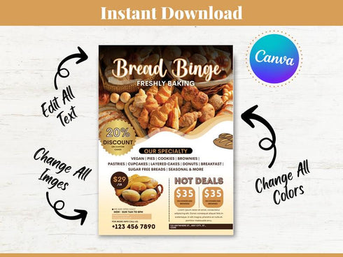 Bread Binge Discount Offer Flyer, Editable Canva Template, Bakery Promotion Poster Bread Sale, Digital Download, Bakery Flyer