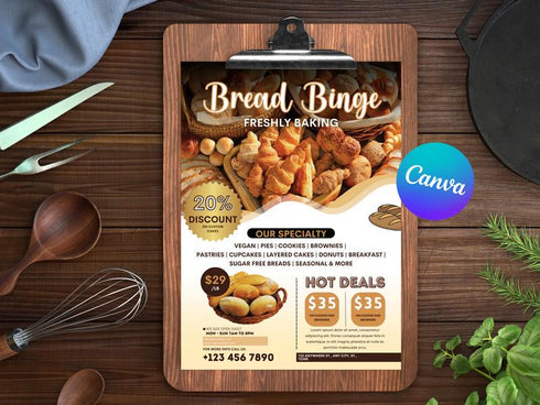 Bread Binge Discount Offer Flyer, Editable Canva Template, Bakery Promotion Poster Bread Sale, Digital Download, Bakery Flyer