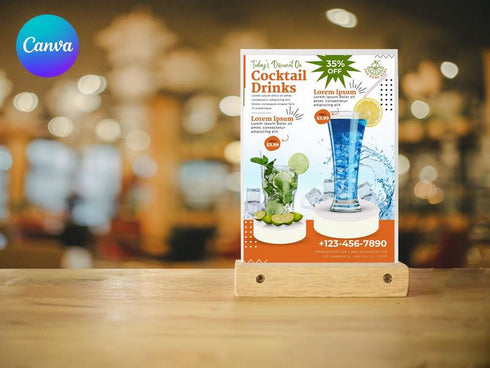 Drink Menu, Cocktail Poster, Price List Template, Flyer Template, Printable Cocktail Drink Template, DIY Canva Cocktail Flyer Template