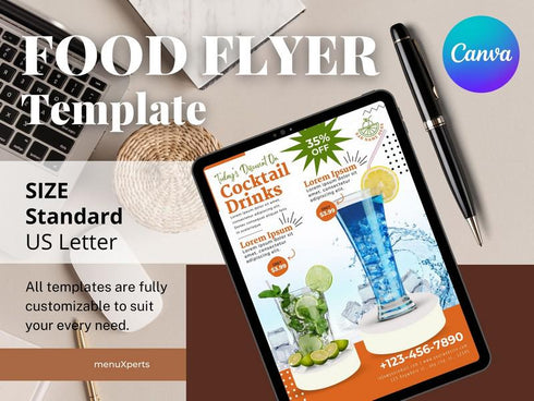 Drink Menu, Cocktail Poster, Price List Template, Flyer Template, Printable Cocktail Drink Template, DIY Canva Cocktail Flyer Template