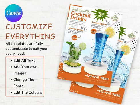 Drink Menu, Cocktail Poster, Price List Template, Flyer Template, Printable Cocktail Drink Template, DIY Canva Cocktail Flyer Template