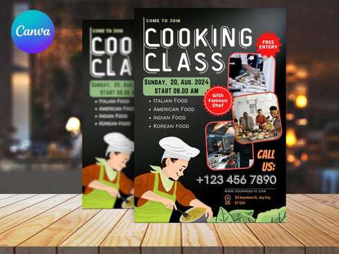Cooking Class Food Flyer, DIY Canva Cooking Class Flyer Template, Editable Canva Social Media Flyer Template for Cooking Class