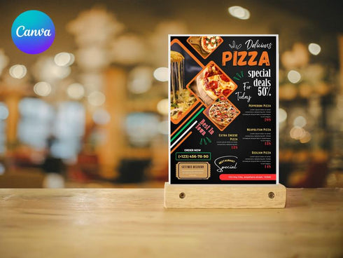 Delicious Pizza Food Flyer Template, Delicious Pizza Flyer, DIY Canva Pizza Flyer, Editable Canva US Letter Size Template for Pizza Flyer