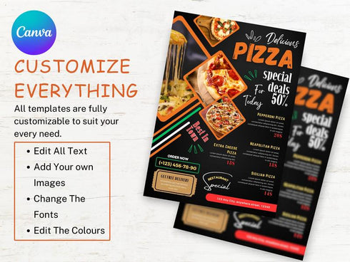 Delicious Pizza Food Flyer Template, Delicious Pizza Flyer, DIY Canva Pizza Flyer, Editable Canva US Letter Size Template for Pizza Flyer