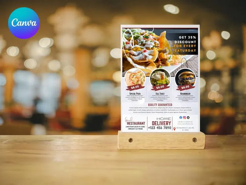 Food Menu Flyer Template for Canva, Printable Digital Menu Flyer, Price List Template, Editable Flyer Menu Template for Your Food Business