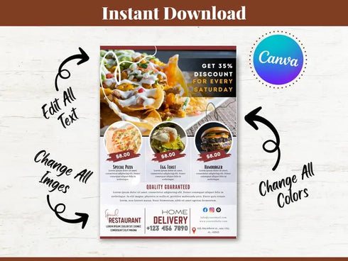 Food Menu Flyer Template for Canva, Printable Digital Menu Flyer, Price List Template, Editable Flyer Menu Template for Your Food Business