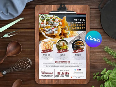 Food Menu Flyer Template for Canva, Printable Digital Menu Flyer, Price List Template, Editable Flyer Menu Template for Your Food Business
