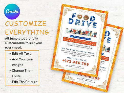 Editable Food Drive Flyer Template, Food Flyer Template, Printable Donation Fundraiser, Canned Food Drive Flyer Template, Food Drive Flyer