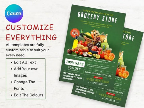 Grocery Store Flyer, DIY Canva Grocery Store Flyer Template, Editable US Letter Size Flyer for Grocery Store, Grocery Flyer, Food Flyer