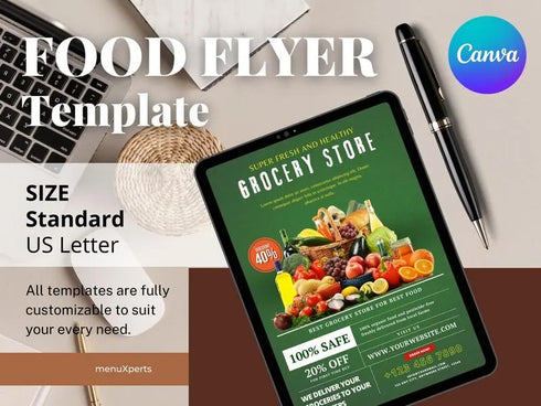 Grocery Store Flyer, DIY Canva Grocery Store Flyer Template, Editable US Letter Size Flyer for Grocery Store, Grocery Flyer, Food Flyer