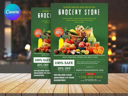Grocery Store Flyer, DIY Canva Grocery Store Flyer Template, Editable US Letter Size Flyer for Grocery Store, Grocery Flyer, Food Flyer