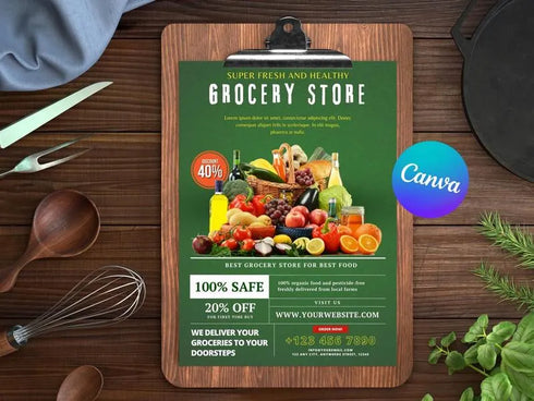 Grocery Store Flyer, DIY Canva Grocery Store Flyer Template, Editable US Letter Size Flyer for Grocery Store, Grocery Flyer, Food Flyer