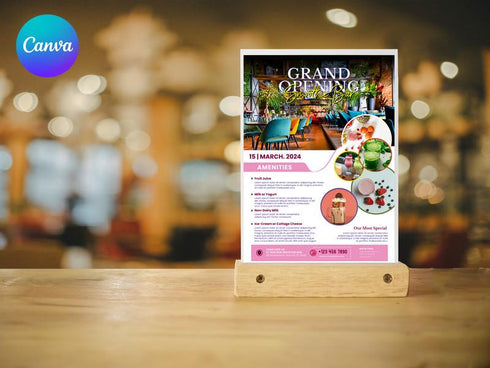 Grand Opening Flyer Template, Restaurant Food Flyer, Social Media Flyer, Bar Menu, Grand Opening Flyer Menu Template, Flyer Template