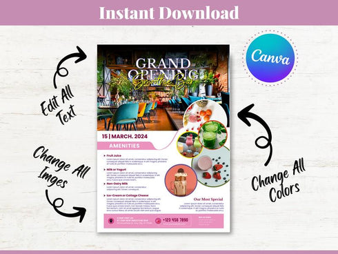 Grand Opening Flyer Template, Restaurant Food Flyer, Social Media Flyer, Bar Menu, Grand Opening Flyer Menu Template, Flyer Template