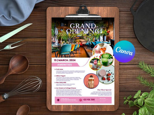 Grand Opening Flyer Template, Restaurant Food Flyer, Social Media Flyer, Bar Menu, Grand Opening Flyer Menu Template, Flyer Template