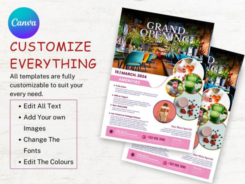 Grand Opening Flyer Template, Restaurant Food Flyer, Social Media Flyer, Bar Menu, Grand Opening Flyer Menu Template, Flyer Template