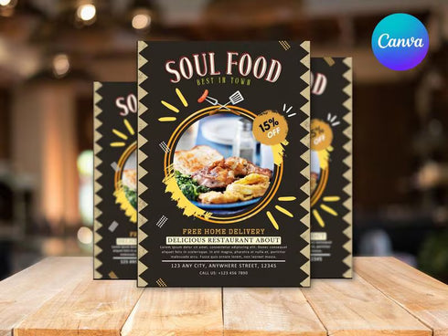 Editable Template, Cookout Flyer, Food Party Flyer, Editable Canva Food Menu Flyer Template, Soul Food Flyer, Food Flyer Template, Soul Food