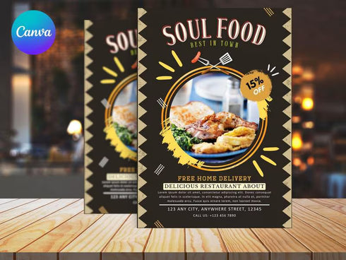 Editable Template, Cookout Flyer, Food Party Flyer, Editable Canva Food Menu Flyer Template, Soul Food Flyer, Food Flyer Template, Soul Food