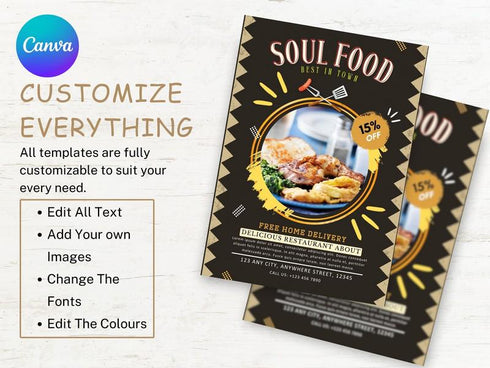 Editable Template, Cookout Flyer, Food Party Flyer, Editable Canva Food Menu Flyer Template, Soul Food Flyer, Food Flyer Template, Soul Food