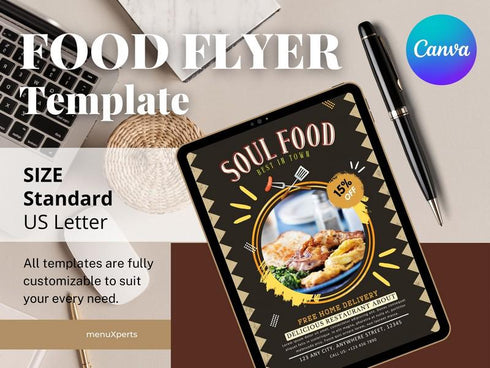 Editable Template, Cookout Flyer, Food Party Flyer, Editable Canva Food Menu Flyer Template, Soul Food Flyer, Food Flyer Template, Soul Food