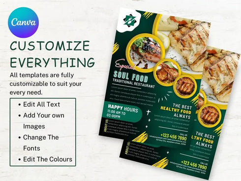 Soul Food Flyer, Food Flyer Template, Soul Food Editable Template, Cookout Flyer, Food Party Flyer, Editable Canva Food Menu Flyer Template