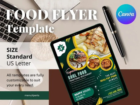 Soul Food Flyer, Food Flyer Template, Soul Food Editable Template, Cookout Flyer, Food Party Flyer, Editable Canva Food Menu Flyer Template