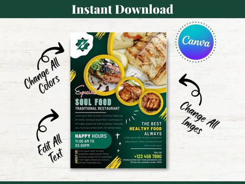 Soul Food Flyer, Food Flyer Template, Soul Food Editable Template, Cookout Flyer, Food Party Flyer, Editable Canva Food Menu Flyer Template