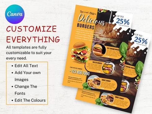 Fast Food Flyer Template, Editable Flyer Template, Restaurant Food Flyer, Restaurant Branding, Food Sale Flyer, Food Flyer, Food Template