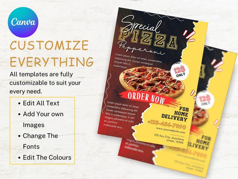 Food Flyer Template, Pizza Flyer Templates, Editable Canva US Letter Size Template for Pizza Flyer, Pizza Flyer, DIY Canva Pizza Flyer