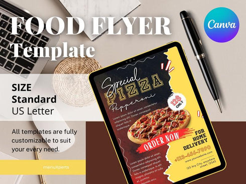Food Flyer Template, Pizza Flyer Templates, Editable Canva US Letter Size Template for Pizza Flyer, Pizza Flyer, DIY Canva Pizza Flyer