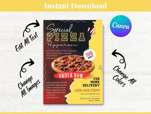 Food Flyer Template, Pizza Flyer Templates, Editable Canva US Letter Size Template for Pizza Flyer, Pizza Flyer, DIY Canva Pizza Flyer