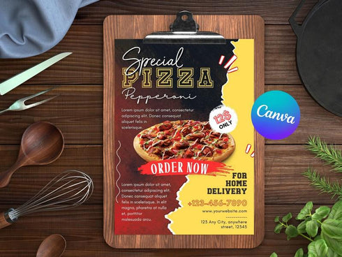 Food Flyer Template, Pizza Flyer Templates, Editable Canva US Letter Size Template for Pizza Flyer, Pizza Flyer, DIY Canva Pizza Flyer