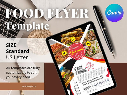 Fast Foodie Flyer Template, Food Menu Flyer Template for Canva, Restaurant Menu, Foodie Poster Design Template, Editable Template