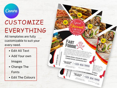 Fast Foodie Flyer Template, Food Menu Flyer Template for Canva, Restaurant Menu, Foodie Poster Design Template, Editable Template