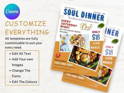 Soul Food Dinner Sale Flyer Template, Editable Flyer Template, Soul Food Flyer, Food Flyer, Dinner Sale, Restaurant Branding, Food Template