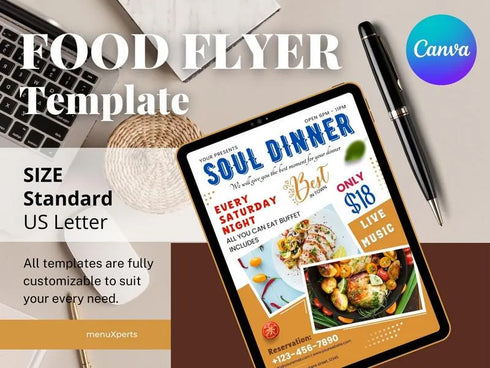 Soul Food Dinner Sale Flyer Template, Editable Flyer Template, Soul Food Flyer, Food Flyer, Dinner Sale, Restaurant Branding, Food Template